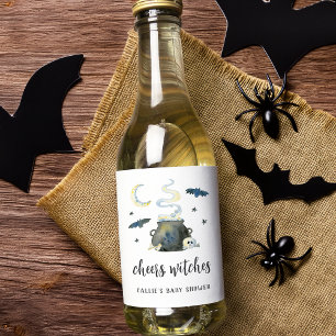 Cheers, Witches Halloween Baby Shower Wine Label