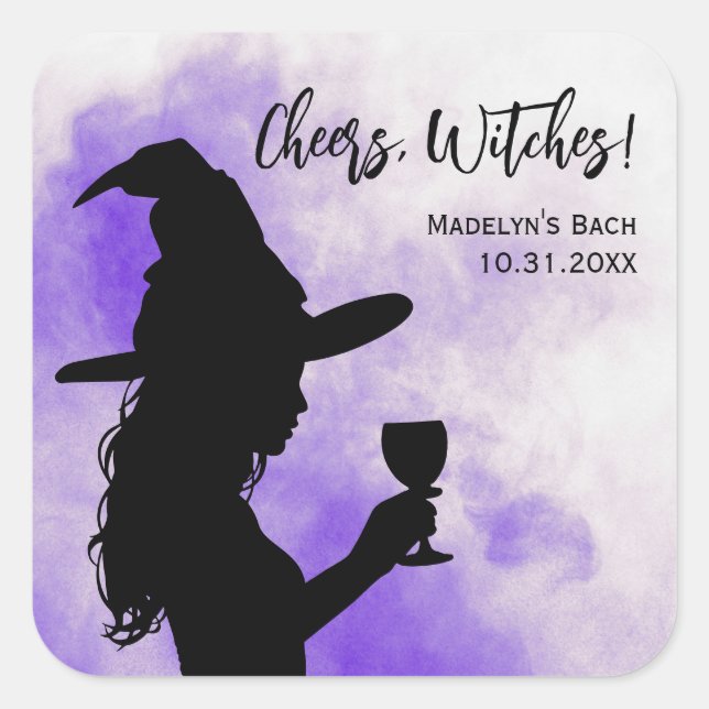 Cheers Witches Halloween Bachelorette Party Favour Square Sticker (Front)