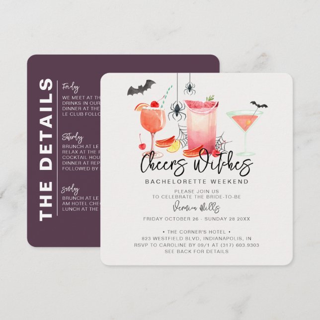 Cheers Witches Halloween Bachelorette Weekend Invitation (Front/Back)