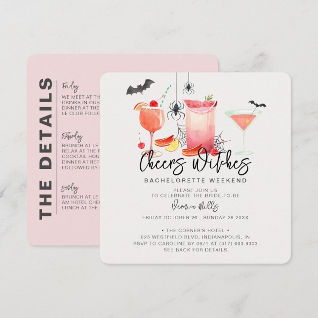 Cheers Witches Halloween Bachelorette Weekend  Invitation (Front/Back)
