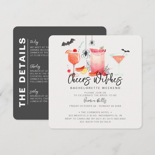 Cheers Witches Halloween Bachelorette Weekend Invitation (Front/Back)