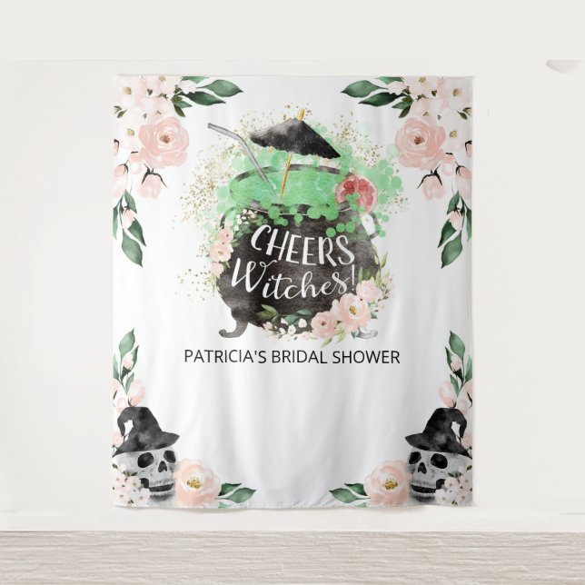 Cheers Witches Halloween Bridal Shower Backdrop Tapestry (Front)
