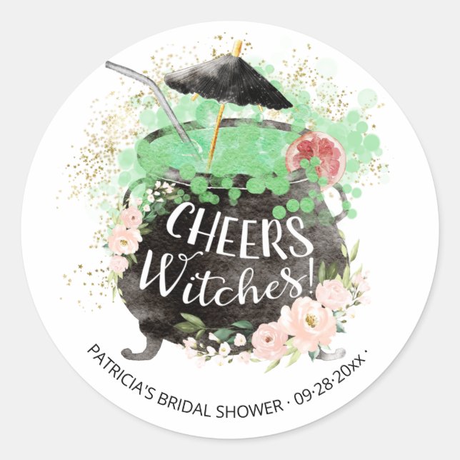 Cheers Witches Halloween Bridal Shower Classic Round Sticker (Front)
