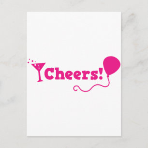 Cheers! with party Balloon and cocktail glass Postcard