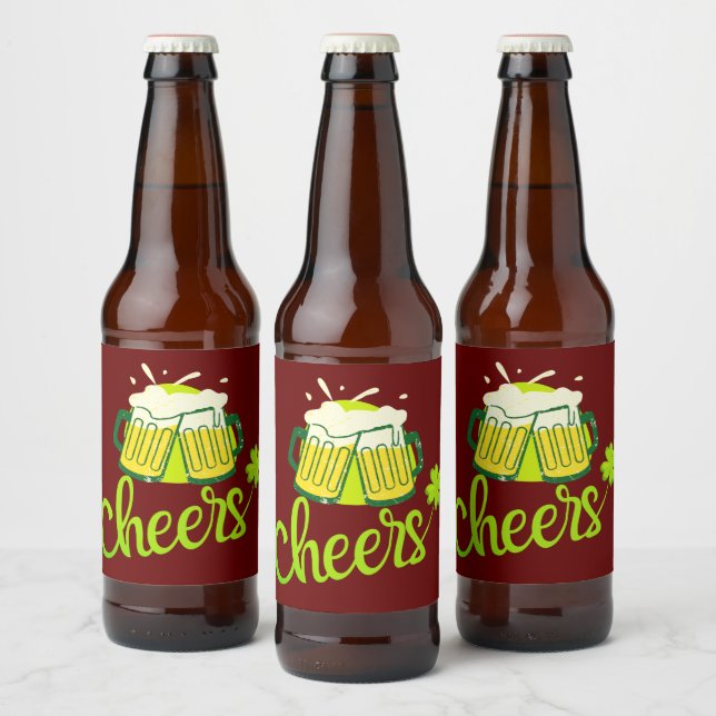 Cheers with Shamrock - St. Patrick Day Beer Bottle Label (Bottles)