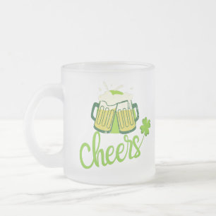 Cheers with Shamrock - St. Patrick Day Frosted Glass Coffee Mug