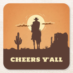 cheers y'all desert square paper coaster