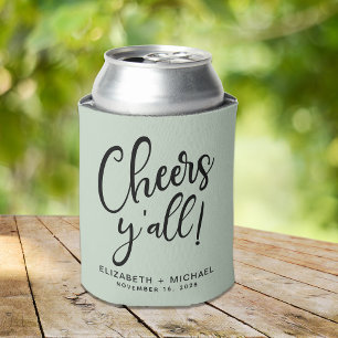 Cheers Y'All Sage Green Wedding Can Cooler