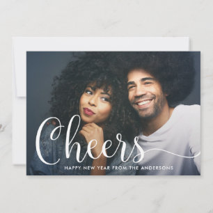 Cheers Your Photo with Silver Bokeh Back Holiday Card