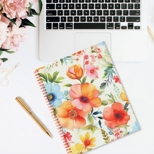 Cheery and Bright Watercolor Poppy Floral Notebook