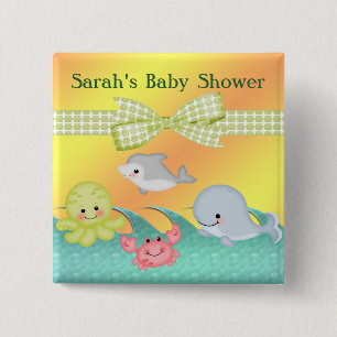 Cheery Baby Sea Creatures Baby Shower 15 Cm Square Badge