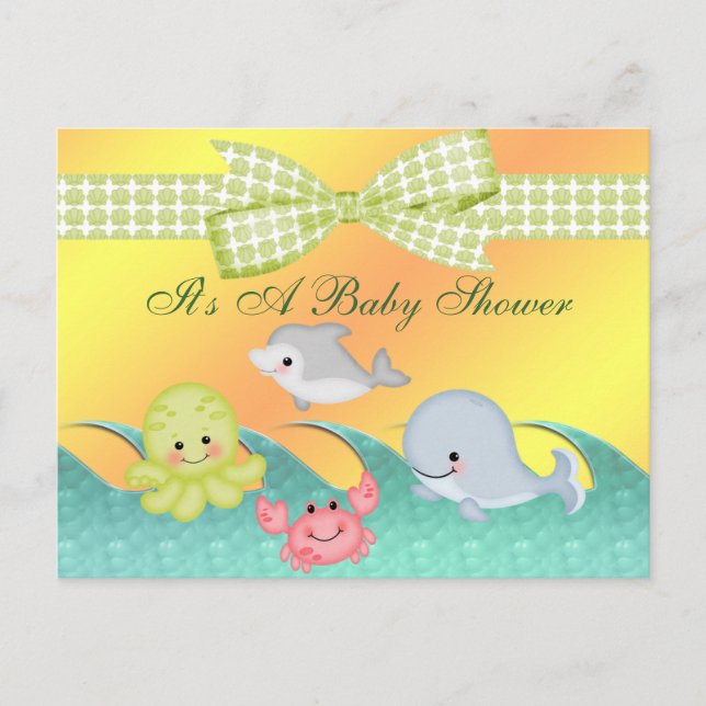 Cheery Baby Sea Creatures Baby Shower Invitation Postcard (Front)