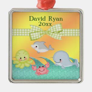 Cheery Baby Sea Creatures Baby Shower Metal Tree Decoration