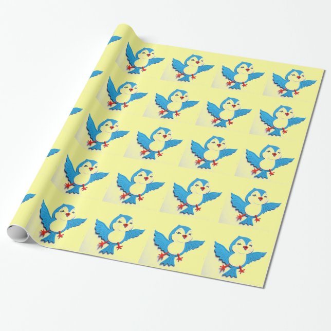 Cheery Bird Gift Wrapping Paper (Unrolled)