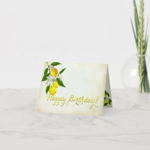 Cheery Birthday Watercolor Lemons and Flowers Card