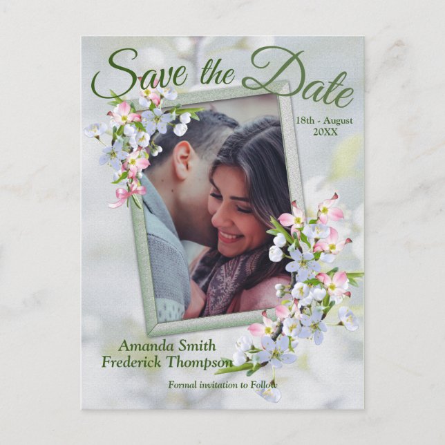 Cheery Blossom Spring Save the Dates Announcement Postcard (Front)