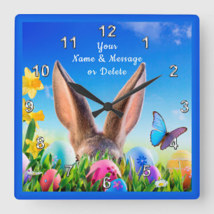 Cheery Bunny, Daffodils Personalised Easter Clock