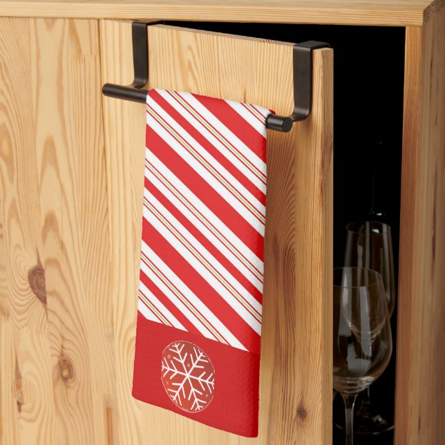 Cheery Candy Cane Stripes Tea Towel (Thirds Fold)