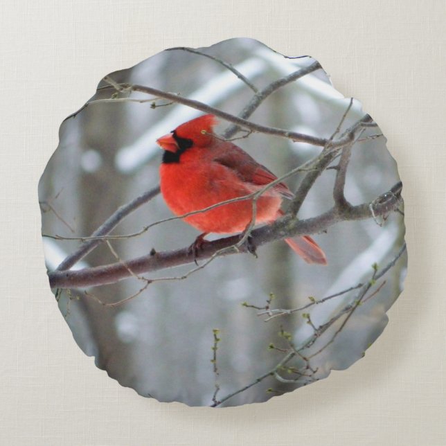 Cheery Cardinal Round Pillow (Back)