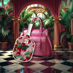 Cheery Cherry Retro Pink Monogrammed Pickleball Paddle