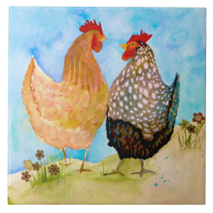 Cheery Chickens Ceramic Kitchen Tile