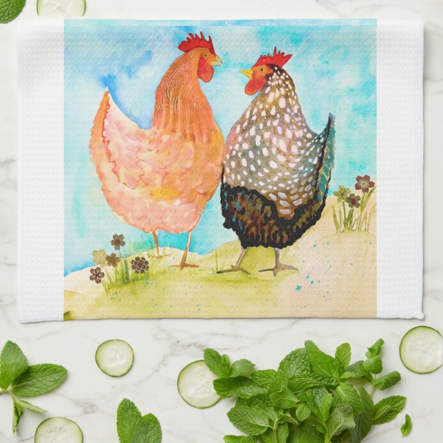 Cheery Chickens Dishtowel Tea Towel (Folded)