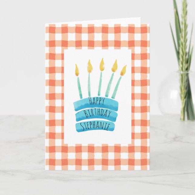 Cheery Happy Birthday Cake Card, Customisable Card (Front)