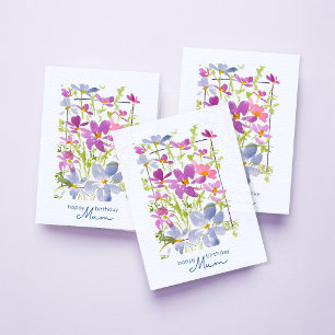 Cheery Happy Birthday Mum Watercolour Wildflower   Card