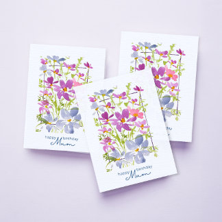 Cheery Happy Birthday Mum Watercolour Wildflower   Card