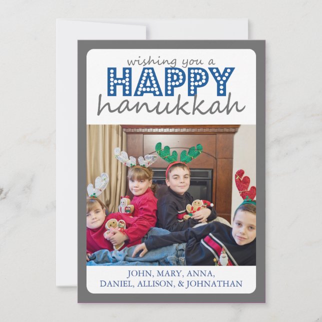 Cheery Happy Hanukkah Card (Grey / Blue) (Front)