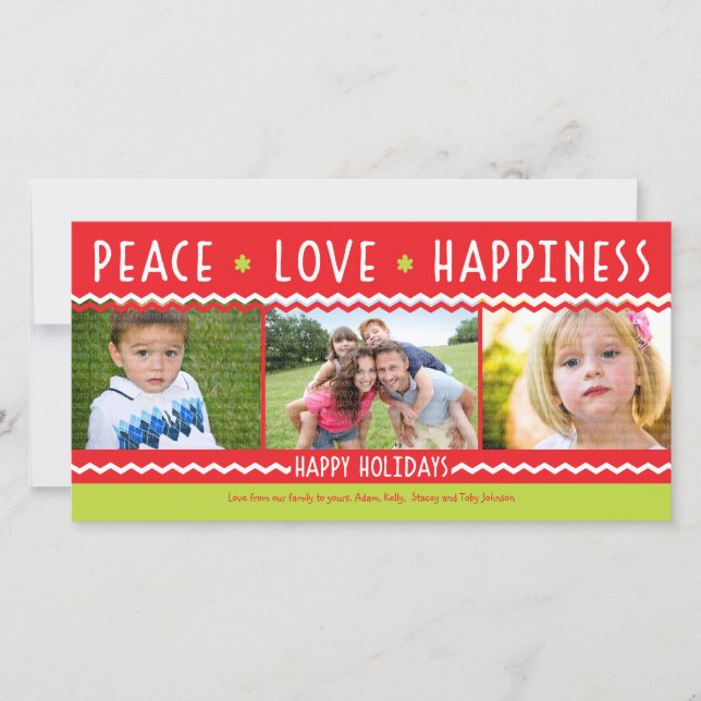 Cheery Holiday Chevron Stripes 3 Photo Card (Front)