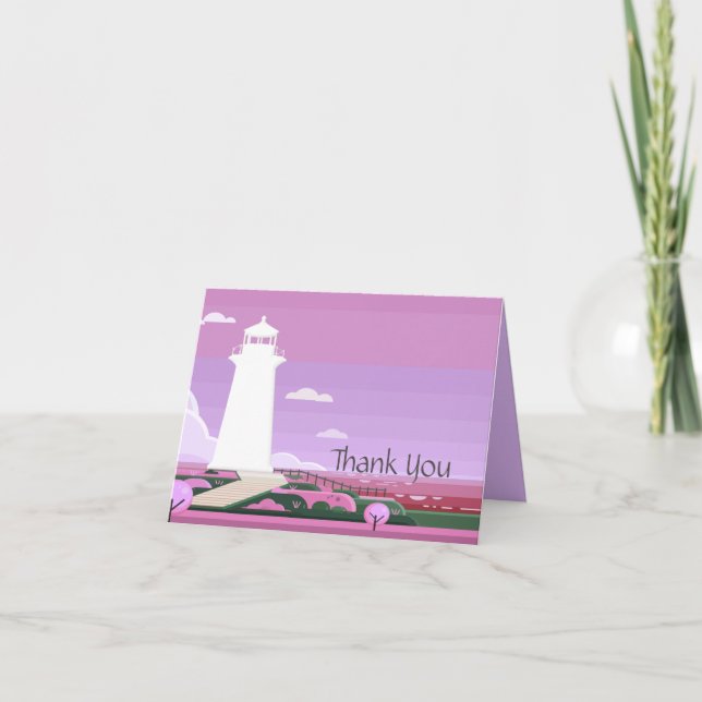 Cheery Lighthouse Lavender Thank You Card (Front)