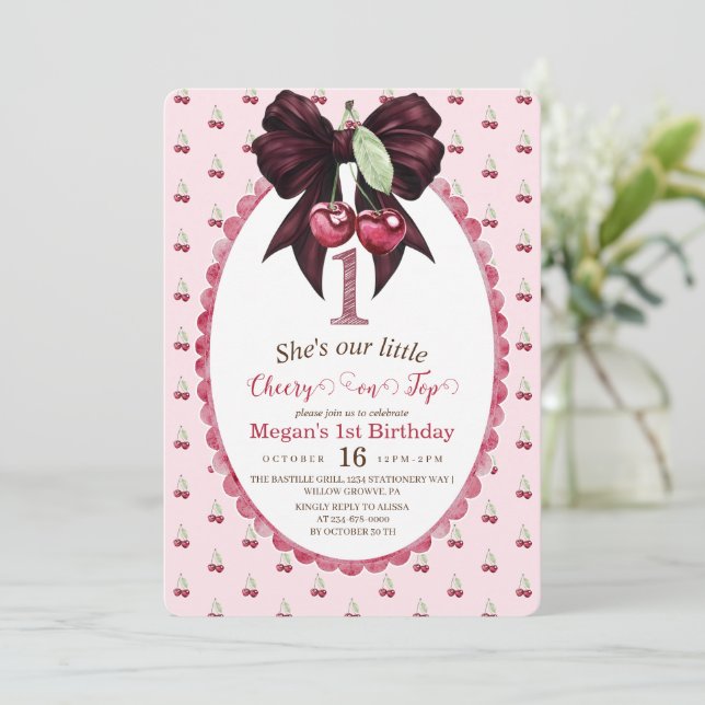 Cheery on Top 1st Birthday Invitation (Standing Front)
