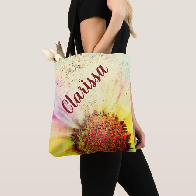 Cheery Pastel Sunflower Tote Bag (Close Up)