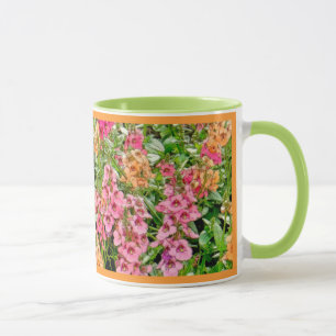 CHEERY PEACH, PINK AND GREEN FLOWER GARDEN MUG