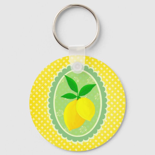 Cheery Personalised Sunny Yellow Lemon Key Ring (Front)