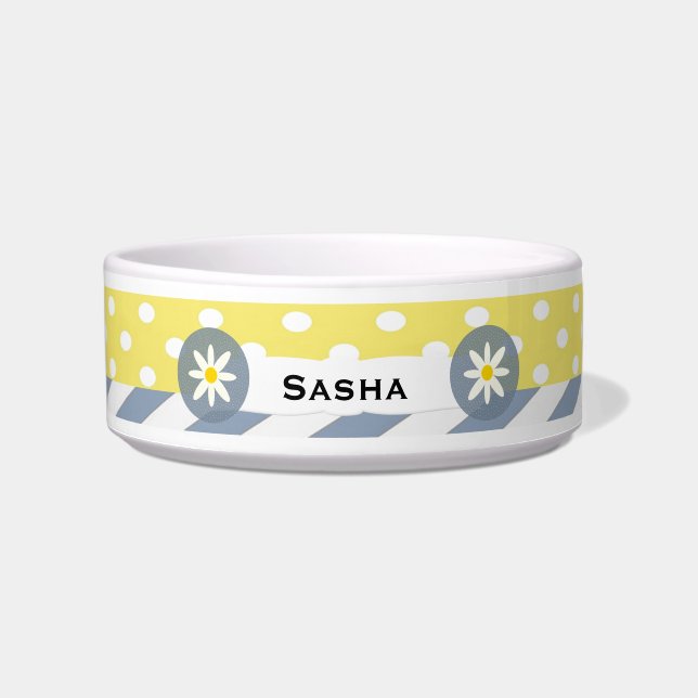 Cheery Polka Dot Floral Personalised Dog Bowl (Front)
