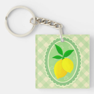 Cheery Retro Sunny Yellow Lemon Key Ring