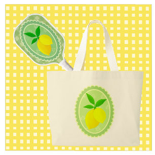 Cheery Retro Sunny Yellow Lemon Large Tote Bag