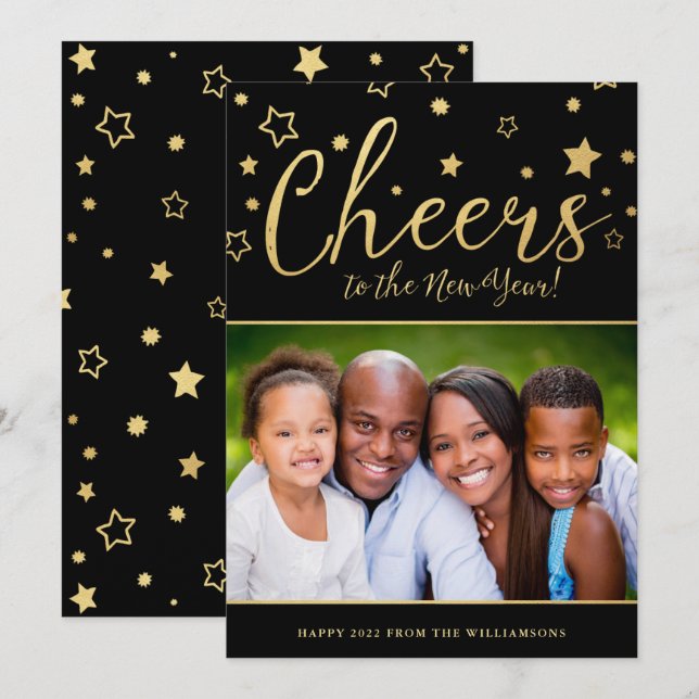 Cheery Stars Photo New Year's Card (Front/Back)