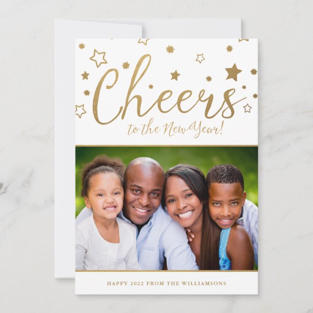 Cheery Stars Photo New Year's Card / White (Front)