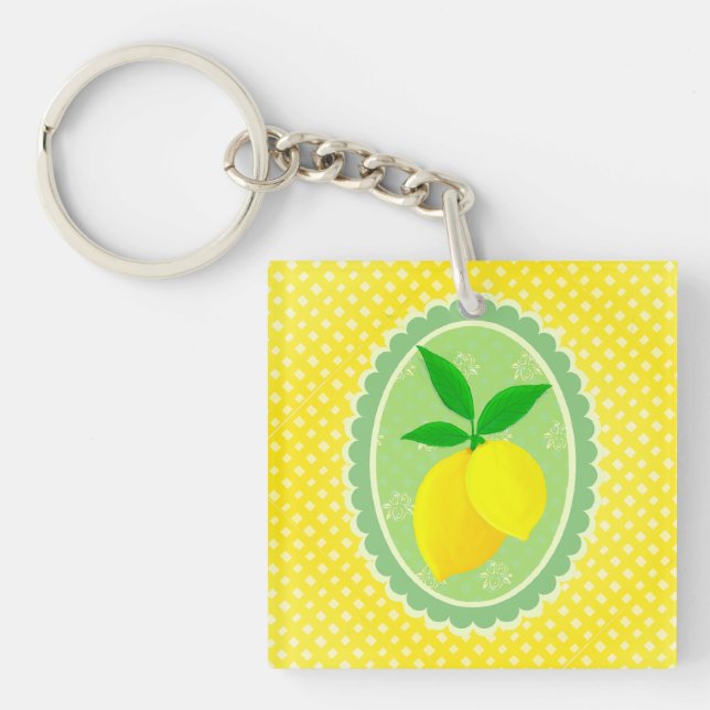 Cheery Sunny Yellow Lemon Key Ring (Front)