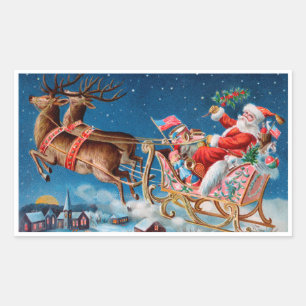 Cheery Vintage Santa in his Sled Rectangular Sticker