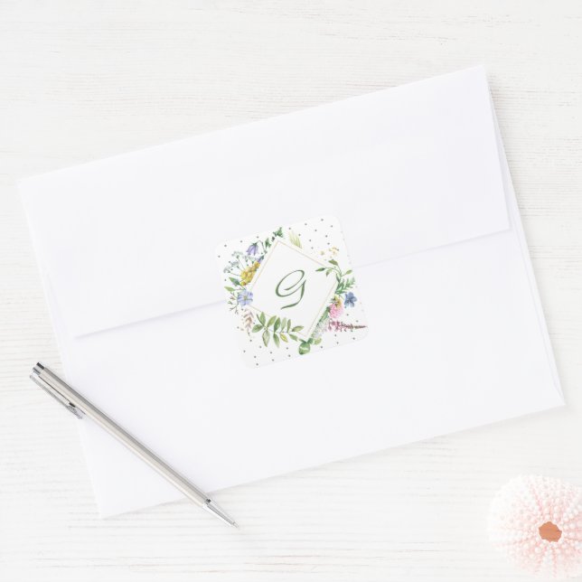 Cheery Wildflower Diamond Monogram Sticker (Envelope)