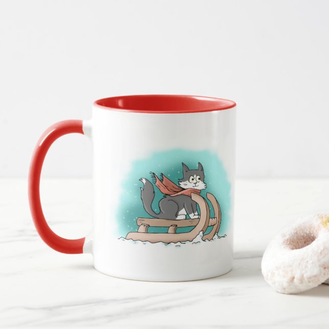 Cheery Winter Cartoon Cat Mug (With Donut)