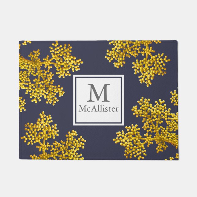 Cheery Yellow Gold Flowers Personalised Doormat (Front)