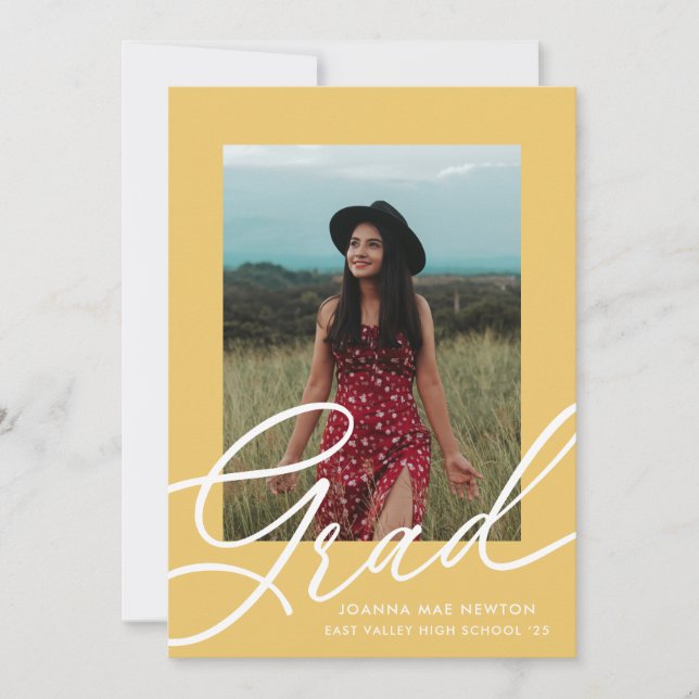 Cheery Yellow Two Photo Graduation Invitation (Front)