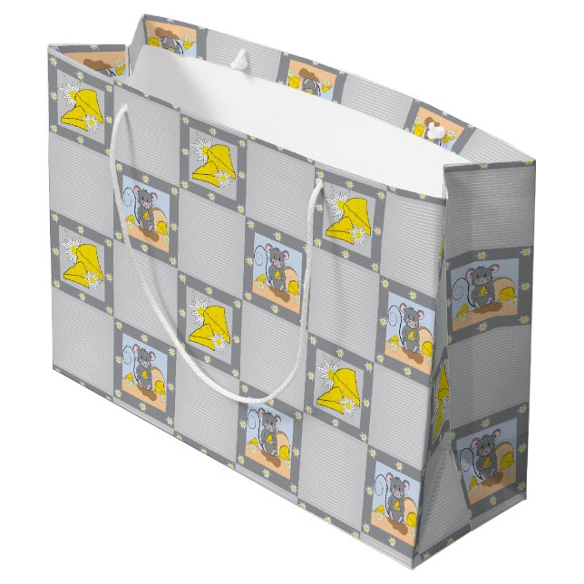 Cheese and Mouse Baby Shower Yellow Grey Gift Bag (Back Angled)
