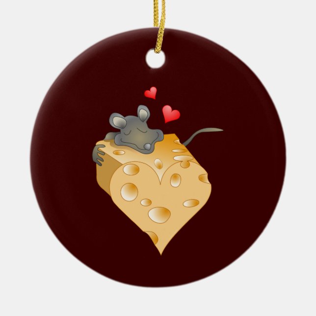 Cheese and Mouse Ceramic Tree Decoration (Front)