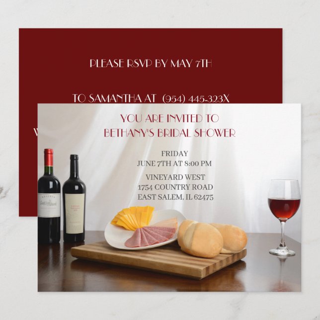 Cheese and wine bridal shower Invitation (Front/Back)